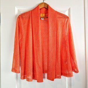 Ruby Rd. Tangerine Orange Open Mesh Weave Cardigan